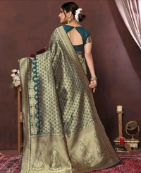 Kanjeevaram Trendy Kanjivaram Art Silk Saree With Blouse - Green Pea