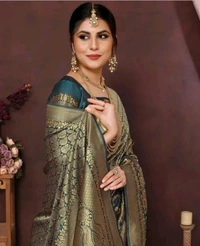 Kanjeevaram Trendy Kanjivaram Art Silk Saree With Blouse - Green Pea