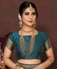 Kanjeevaram Trendy Kanjivaram Art Silk Saree With Blouse - Green Pea