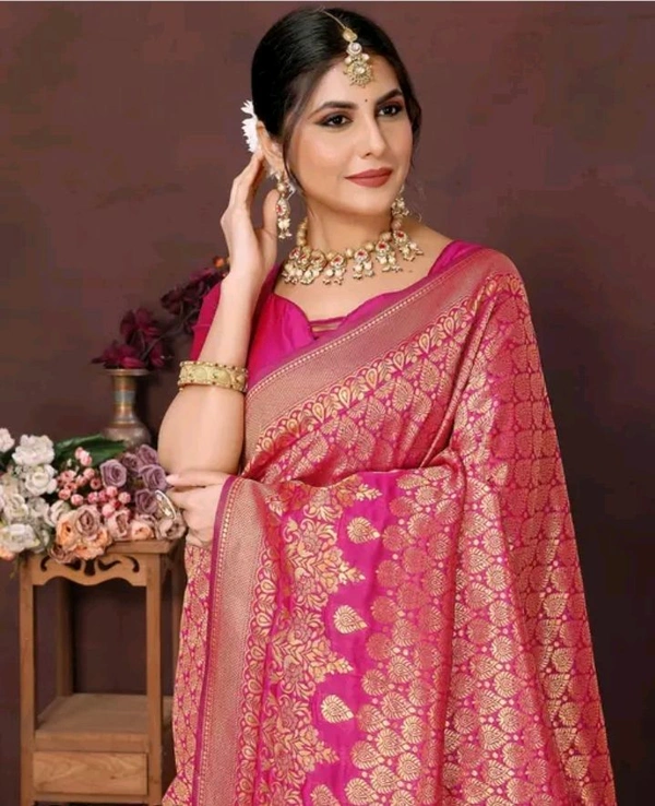 Kanjeevaram  Trendy Kanjivaram Art Silk Zari Woven Saree with Blouse  - Pink