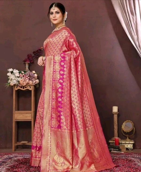 Kanjeevaram  Trendy Kanjivaram Art Silk Zari Woven Saree with Blouse  - Pink