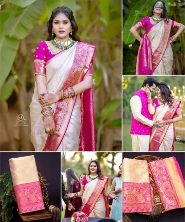 Kanjeevaram Kanjiveeram zari woven silk saree for women - White