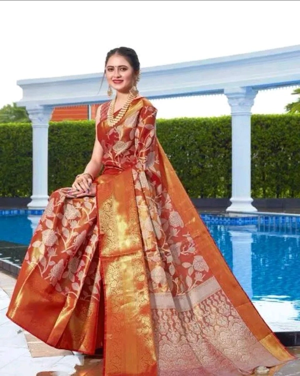 Kanjeevaram Kanjiveeram zari woven silk saree for women  - Antique Brass