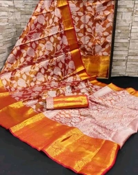 Kanjeevaram Kanjiveeram zari woven silk saree for women  - Antique Brass
