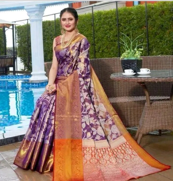Kanjeevaram Kanjiveeram zari woven silk saree for women  - Purple