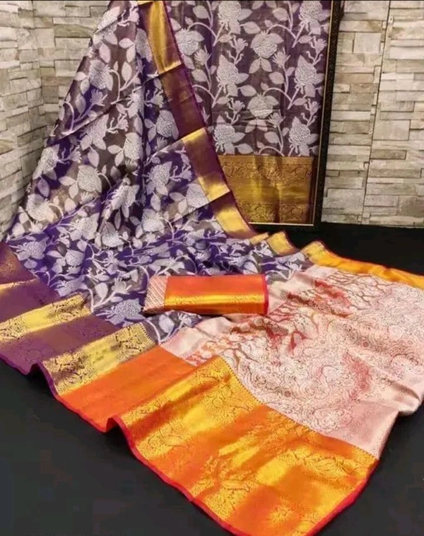 Kanjeevaram Kanjiveeram zari woven silk saree for women  - Purple