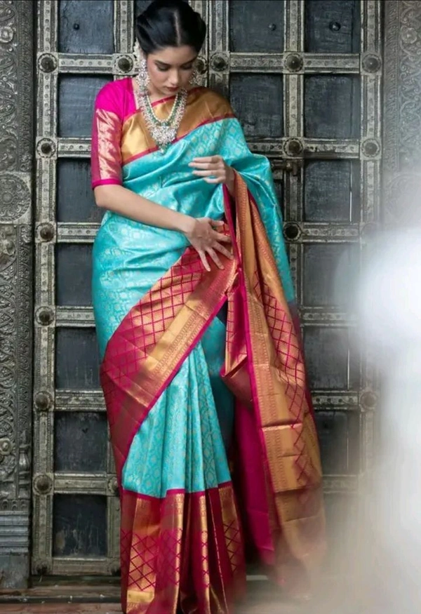 Kanjeevaram zari silk Saree with Blouse piece for Women - Viking