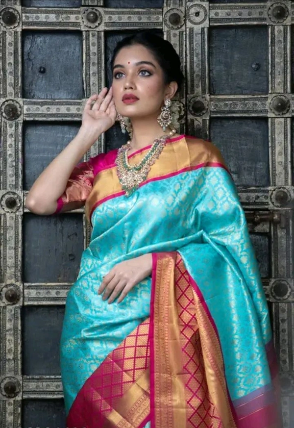 Kanjeevaram zari silk Saree with Blouse piece for Women - Viking