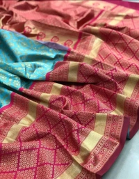 Kanjeevaram zari silk Saree with Blouse piece for Women - Viking