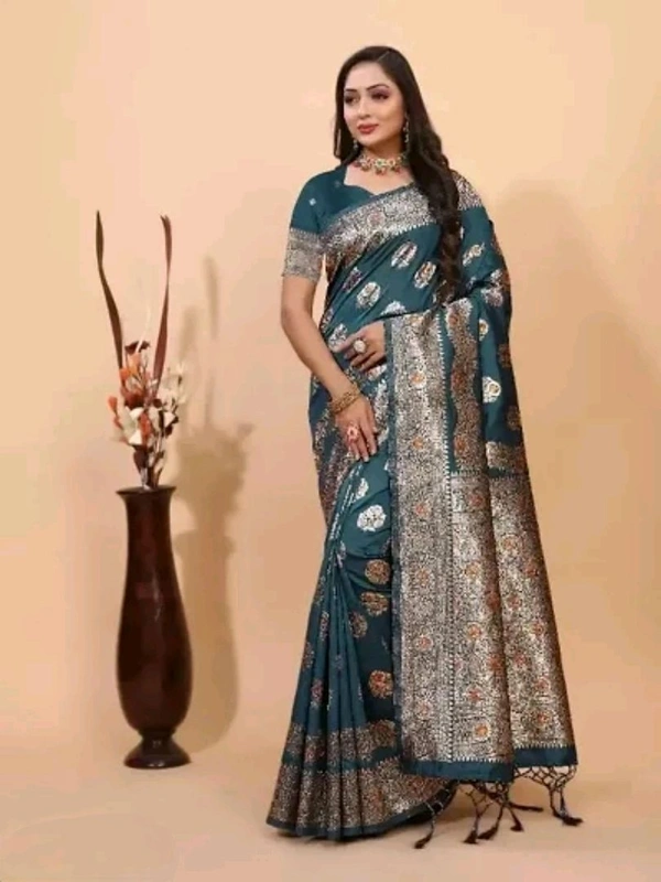 Kanjeevaram Silk Zari Weaving Jacquard Sarees with Blouse Piece