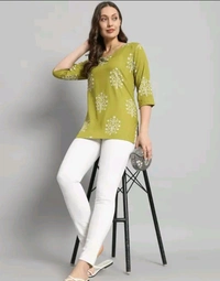 Neha Collection  Women Short Rayon Kurti - Pine Glade, M