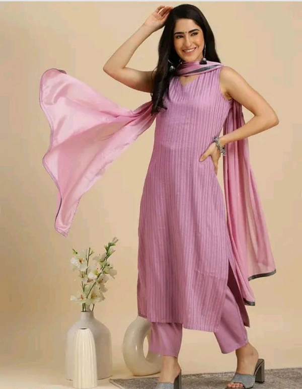 Neha Collection  Women's Silk Blend Kurta Set With Dupatta - Pink, XXL