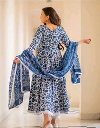 Neha Collection  Women's Cotton Printed Chuni Set - Blue, S
