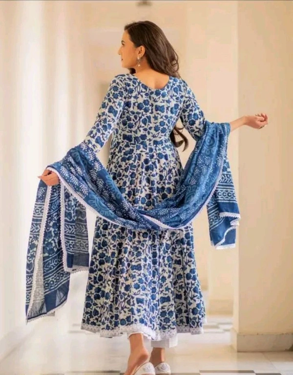 Neha Collection  Women's Cotton Printed Chuni Set - Blue, S