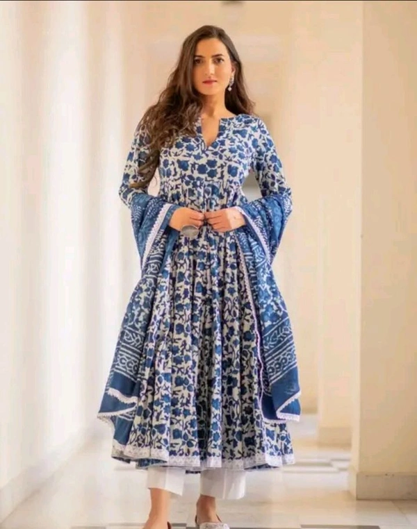 Neha Collection  Women's Cotton Printed Chuni Set - Blue, XL