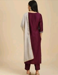 Neha Collection  Women's Chinon Embroidery Kurta Set With Dupatta - Maroon, L