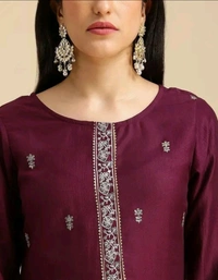 Neha Collection  Women's Chinon Embroidery Kurta Set With Dupatta - Maroon, L