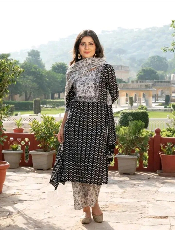 Neha Collection  Women Black Viscose Straight Kurta With Trouser & Dupatta Set - Black, M