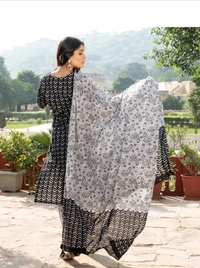 Neha Collection  Women Black Viscose Straight Kurta With Trouser & Dupatta Set - Black, M