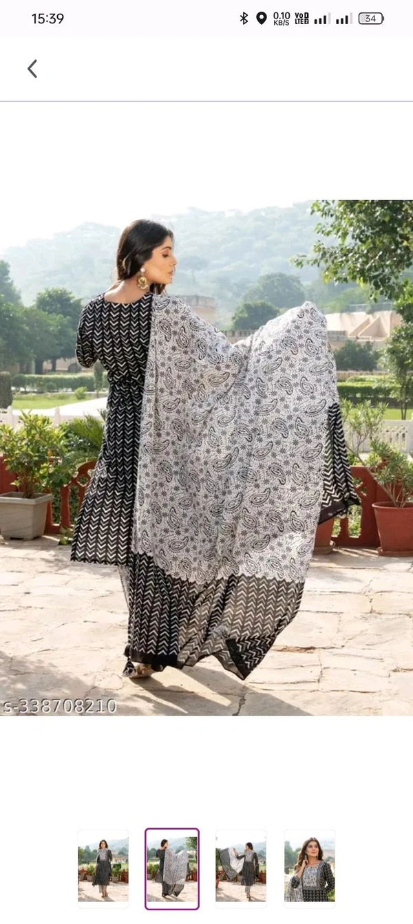Neha Collection  Women Black Viscose Straight Kurta With Trouser & Dupatta Set - Black, L