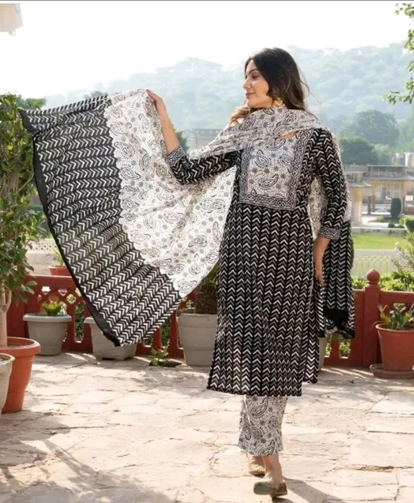 Neha Collection  Women Black Viscose Straight Kurta With Trouser & Dupatta Set - Black, L