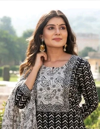 Neha Collection  Women Black Viscose Straight Kurta With Trouser & Dupatta Set - Black, L