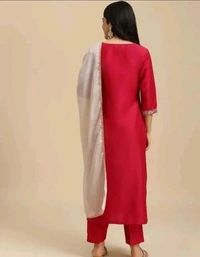 Neha Collection  Women Chinon Embroidered Kurta Set With Dupatta - Red, M