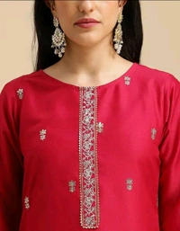 Neha Collection  Women Chinon Embroidered Kurta Set With Dupatta - Red, M