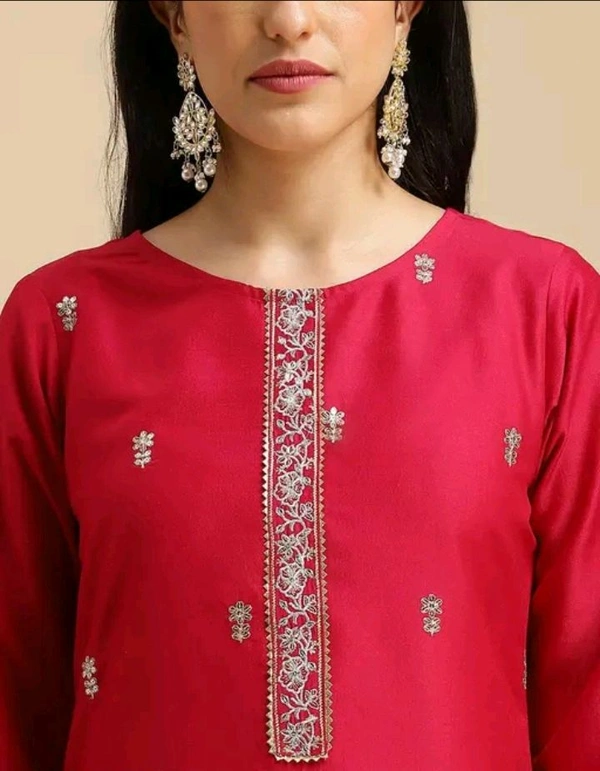 Neha Collection  Women Chinon Embroidered Kurta Set With Dupatta - Red, M
