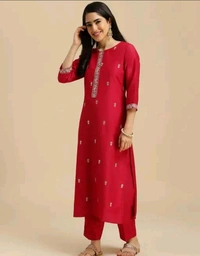 Neha Collection  Women Chinon Embroidered Kurta Set With Dupatta - Red, M