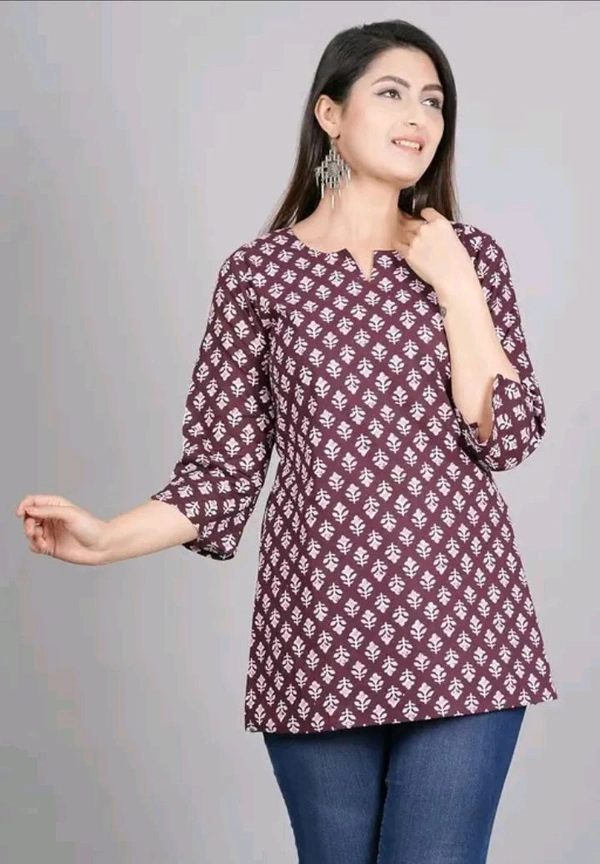 Neha Collection  Women's Printed Short Kurta - Maroon, M