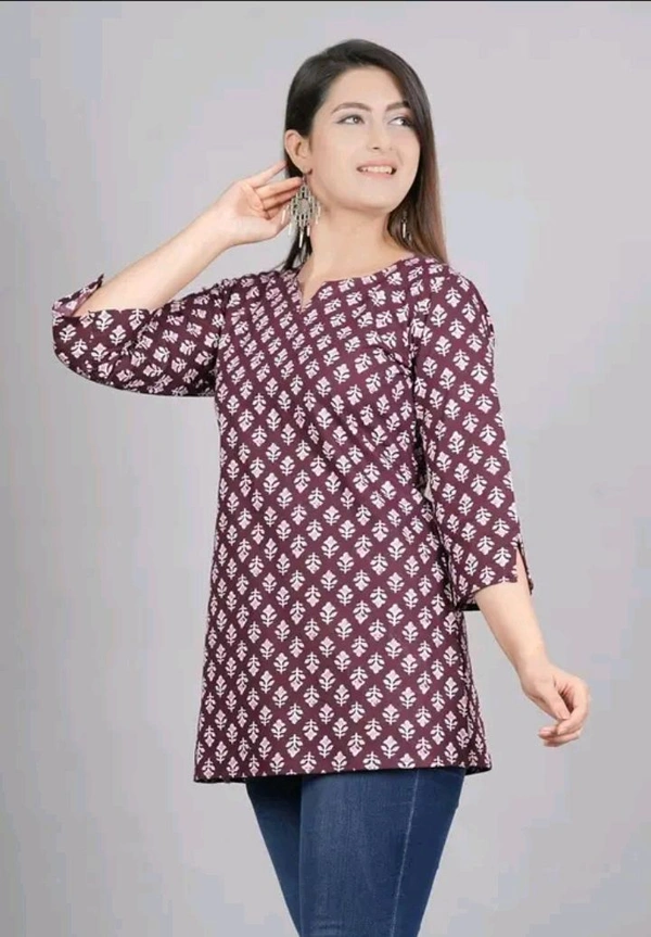 Neha Collection  Women's Printed Short Kurta - Maroon, M