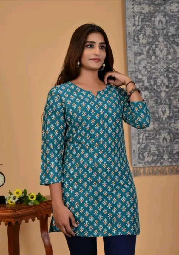 Neha Collection  Women Printed Short Kurta - Smalt Blue, S