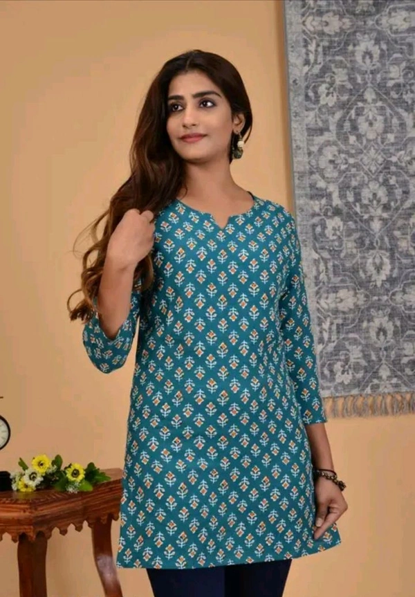 Neha Collection  Women Printed Short Kurta - Smalt Blue, L