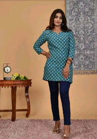 Neha Collection  Women Printed Short Kurta - Smalt Blue, L