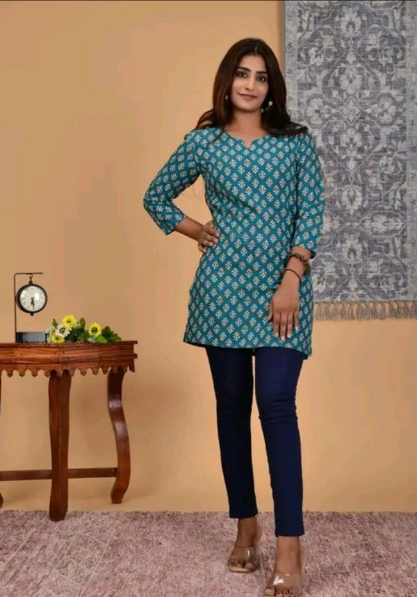 Neha Collection  Women Printed Short Kurta - Smalt Blue, L