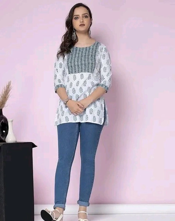 Neha Collection  Women Printed Short Kurta - White, M