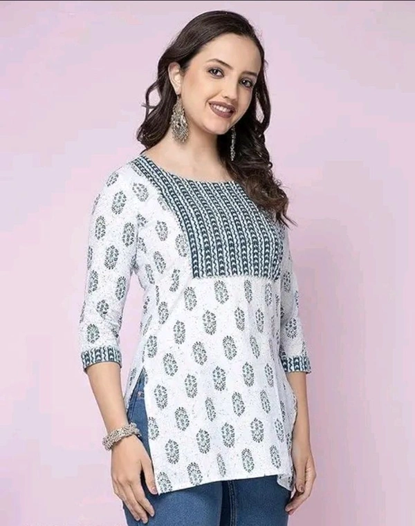 Neha Collection  Women Printed Short Kurta - White, M