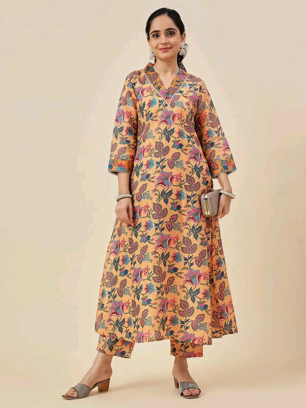 Neha Collection Women Coffee Cotton Kurta Pant Set - S