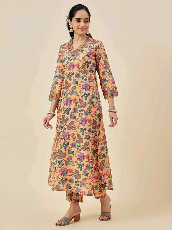 Neha Collection Women Coffee Cotton Kurta Pant Set - S