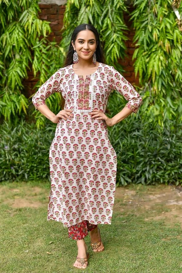 Neha Collection Women Cotton Blend Kurta Pant With Dupatta Set - L