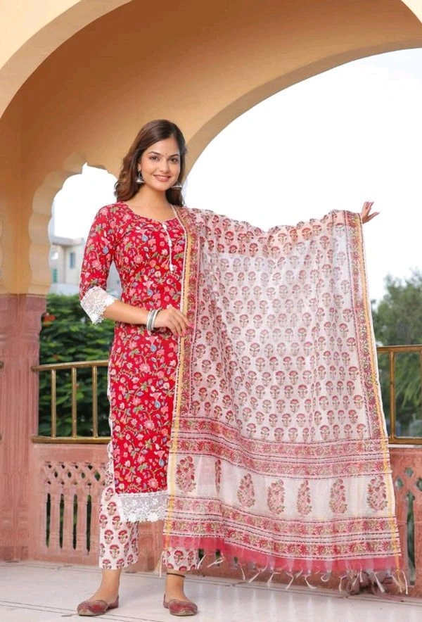 Neha Collection Women Cotton Blend Kurta Pant With Dupatta Set - XL