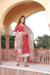 Neha Collection Women Cotton Blend Kurta Pant With Dupatta Set - XL