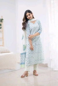 Neha Collection Women Cotton Blend Kurta Pant With Dupatta Set - M