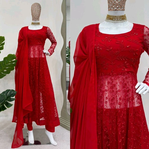 Prayosha Butterfly Net Embroidered Suit Set – Elegant and Graceful - M