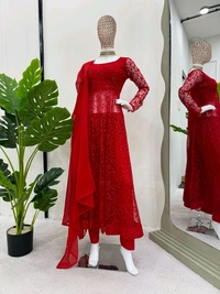 Prayosha Butterfly Net Embroidered Suit Set – Elegant and Graceful - L
