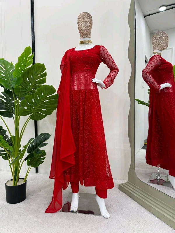 Prayosha Butterfly Net Embroidered Suit Set – Elegant and Graceful - L
