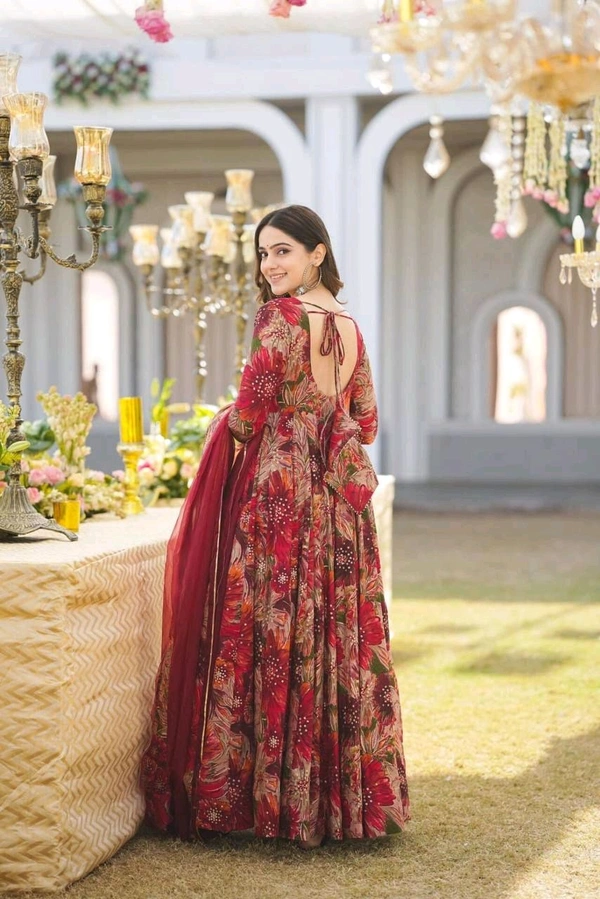 Prayosha Elegant Heavy Rayon Digital Print Dress with Organza Dupatta – Fully Stitched - XXL
