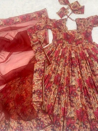 Prayosha Elegant Heavy Rayon Digital Print Dress with Organza Dupatta – Fully Stitched - XXL