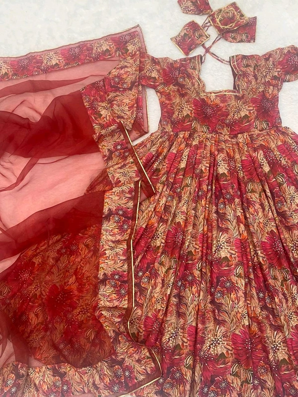 Prayosha Elegant Heavy Rayon Digital Print Dress with Organza Dupatta – Fully Stitched - XXL